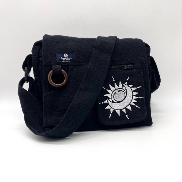 Lukla Messenger Bag Black with Sun Moon Embroidery - Picture 9 of 9